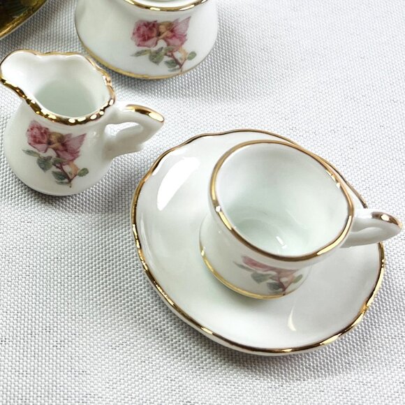 Vintage Miniature Porcelain Tea Set Teacup Sugar & Creamer Pink Floral 5 PCS - Picture 8 of 8